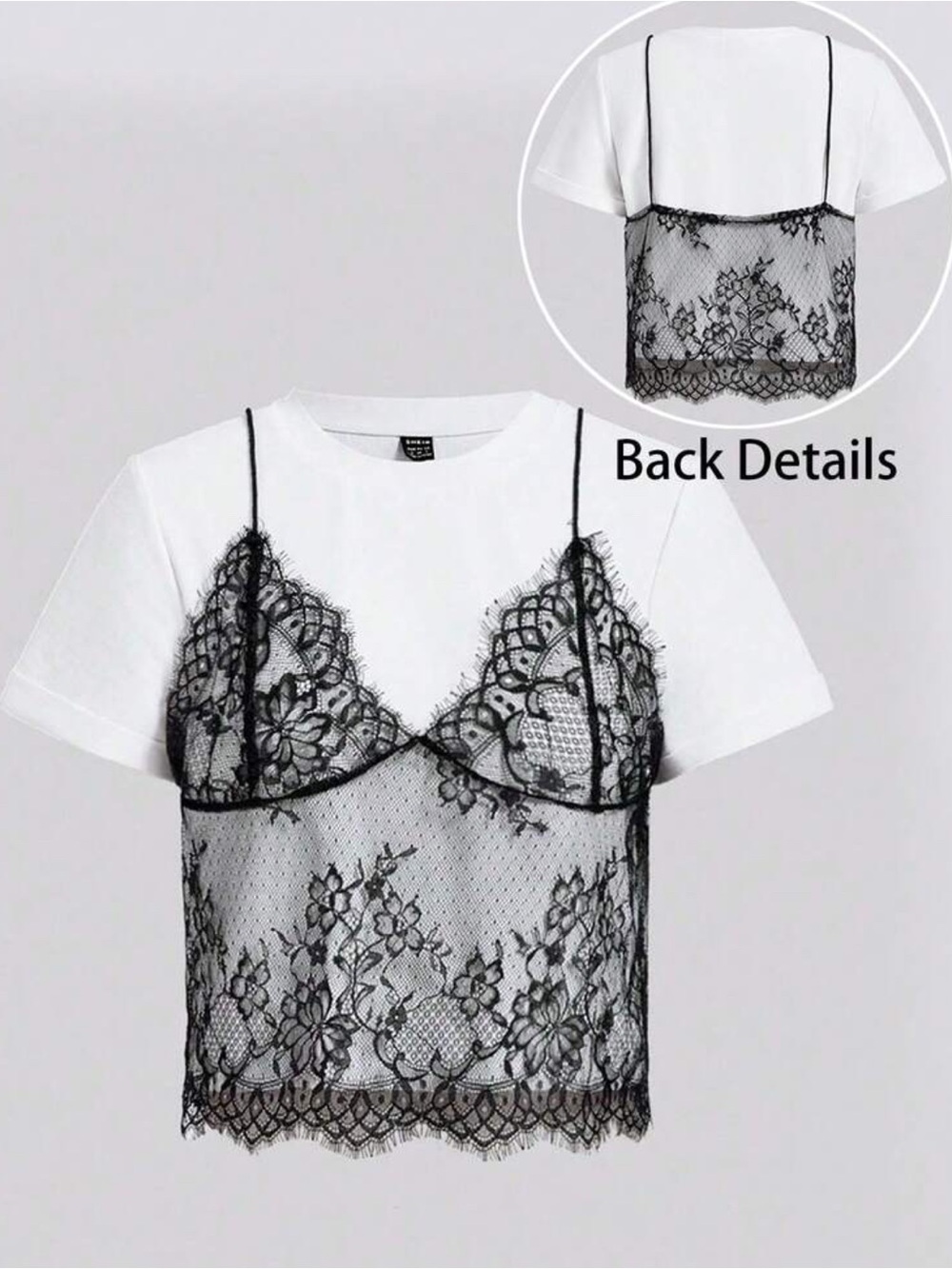 SHEIN White Tee with Black Lace Camisole Overlay Size 3X